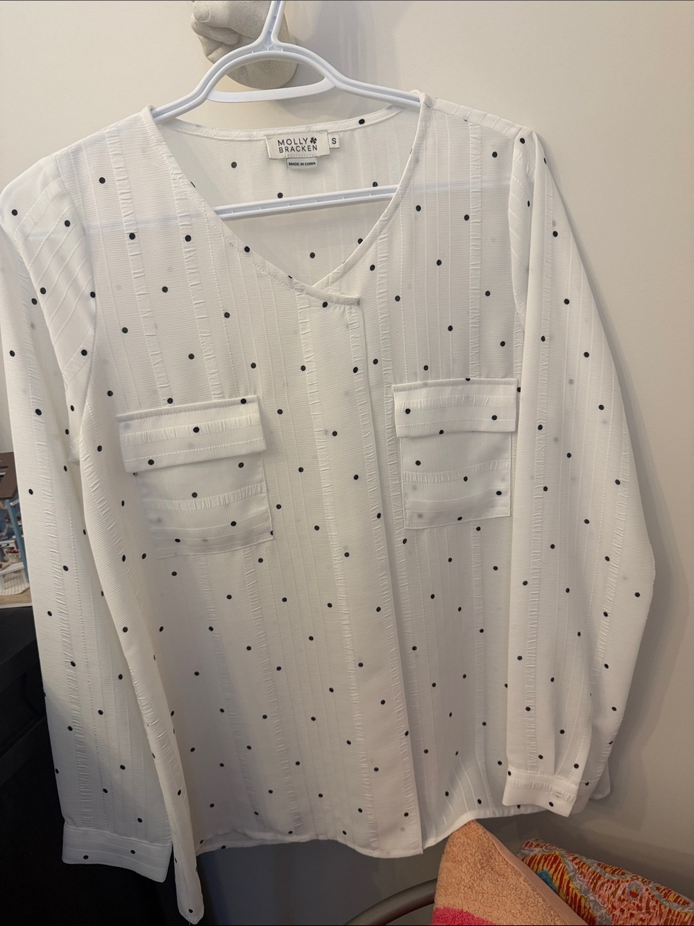 Molly Bracken Polka Dot Blouse in White & Black Size Small